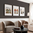 Retro Travel Posters London Scenes Terracotta & White wall art displayed on a wall in a styled room — view 4