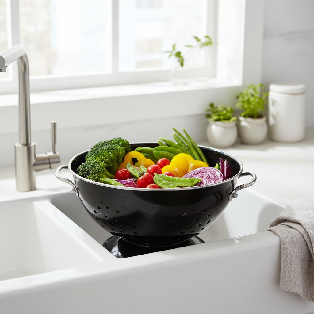 Retro Black Enamel Colander