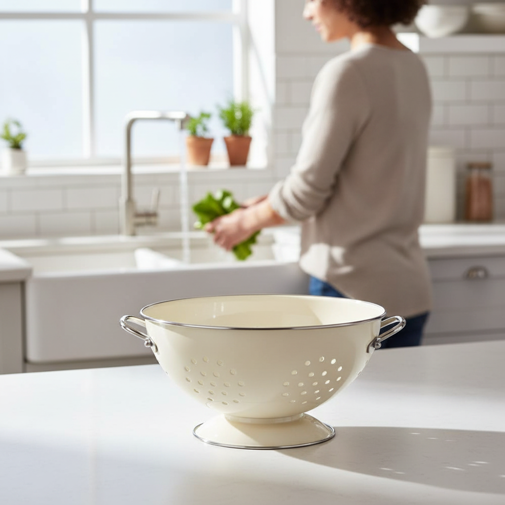 Retro Cream Enamel Colander
