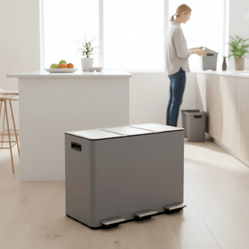 Rex 45L Matte Grey 3 Compartment Recycle Bin