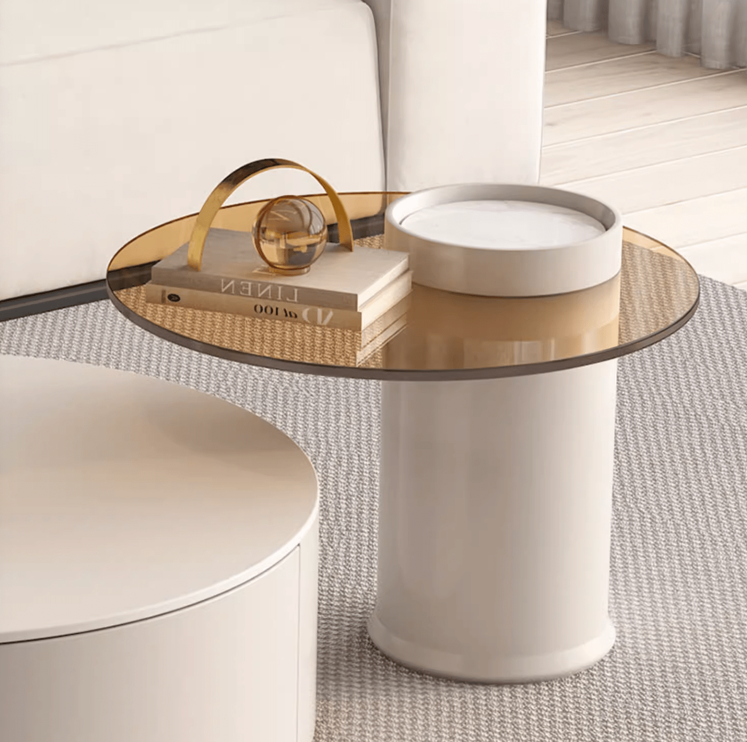 Riviera Round Nesting Coffee Table Set With Ottoman, White