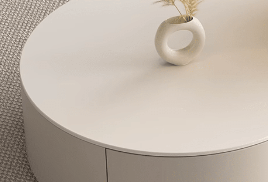 Riviera Round Nesting Coffee Table Set With Ottoman, White