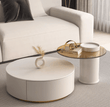 Riviera Round Nesting Coffee Table Set With Ottoman, White