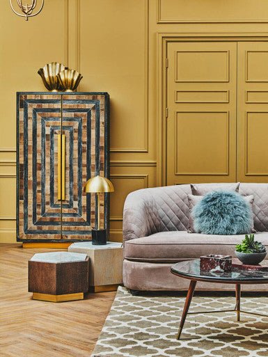 Roselle Recycled Elm Wood Cabinet With Brass Finish Base