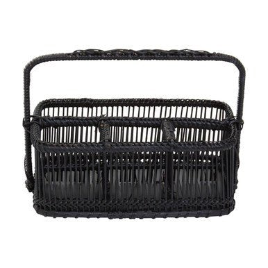 Rustic Black Rattan And Bamboo Caddy Bask
