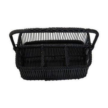 Rustic Black Rattan And Bamboo Caddy Bask