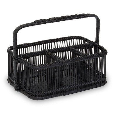Rustic Black Rattan And Bamboo Caddy Bask