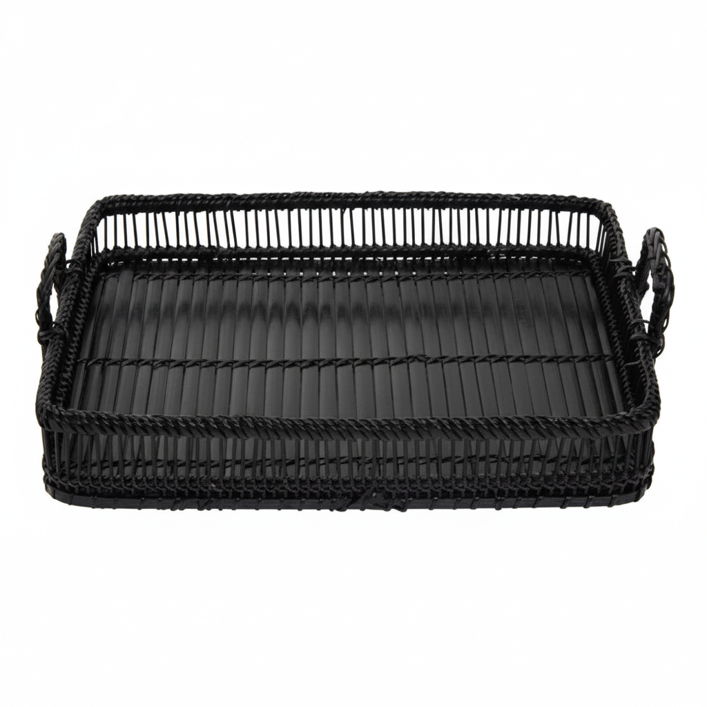 Rustic Rattan And Bamboo Black Rectangul