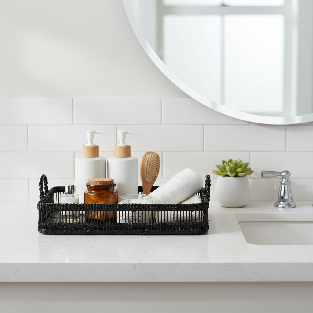 Rustic Rattan And Bamboo Black Rectangul