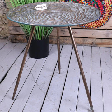 Ruwa Lightweight Antiqued Gold Tripod Side Table