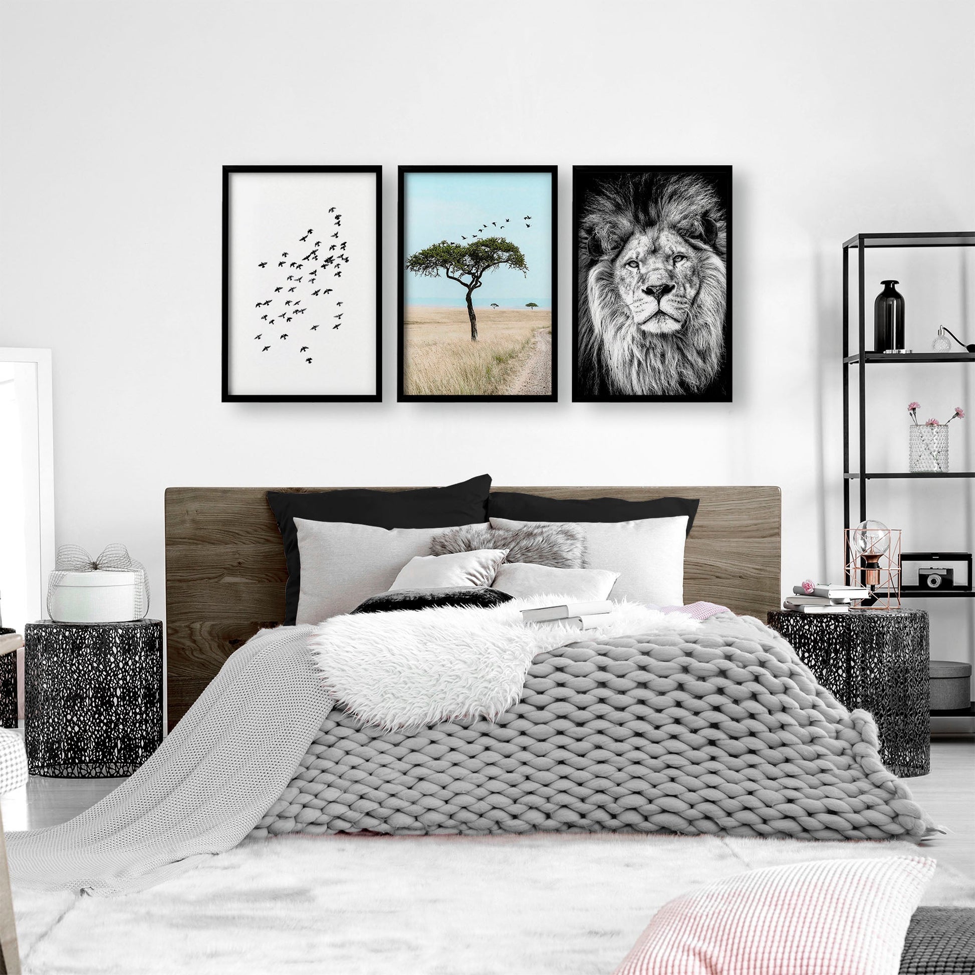 Safari Accessories For Bedroom | Set of 3 African Wildlife Wall art Prints