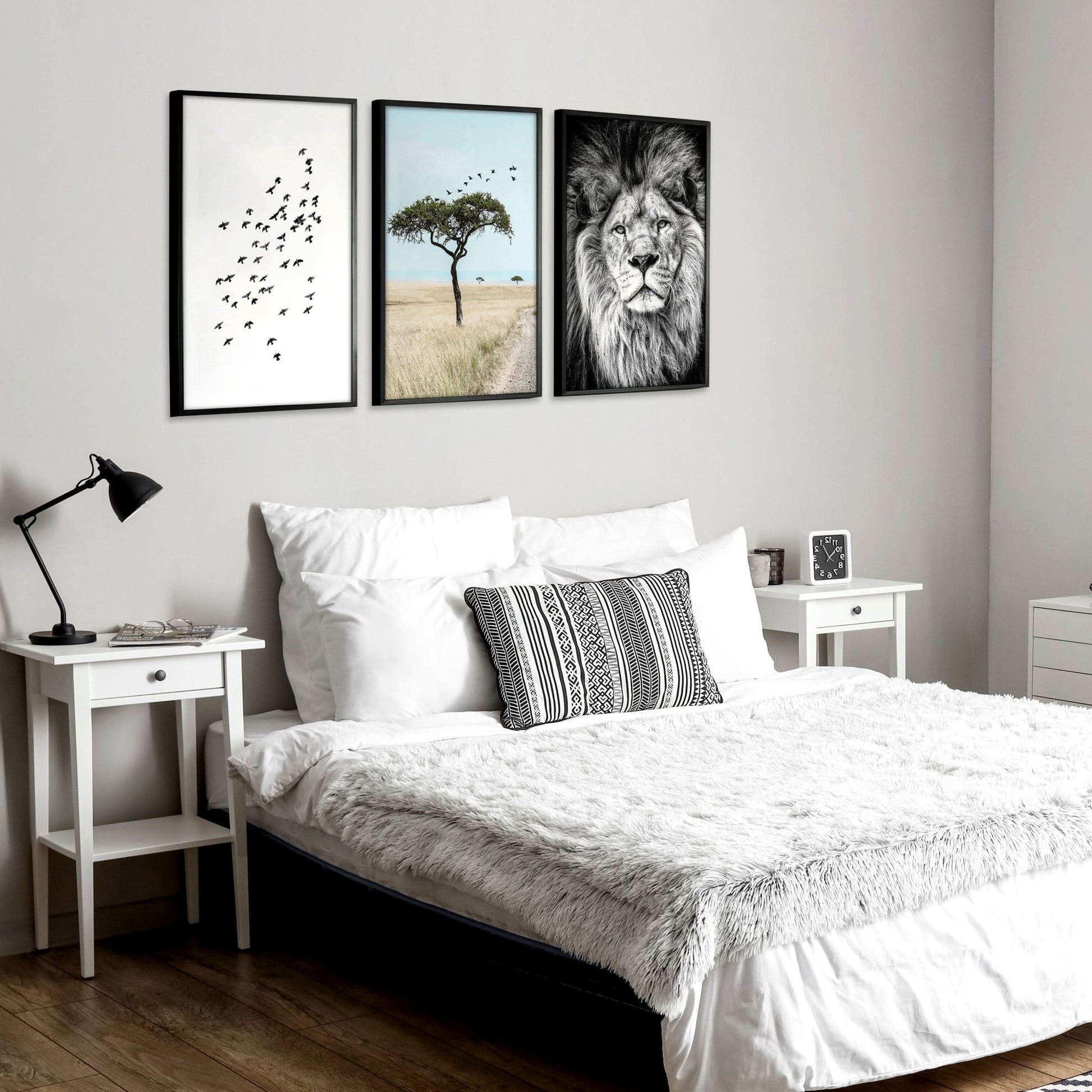 Safari Accessories For Bedroom | Set of 3 African Wildlife Wall art Prints