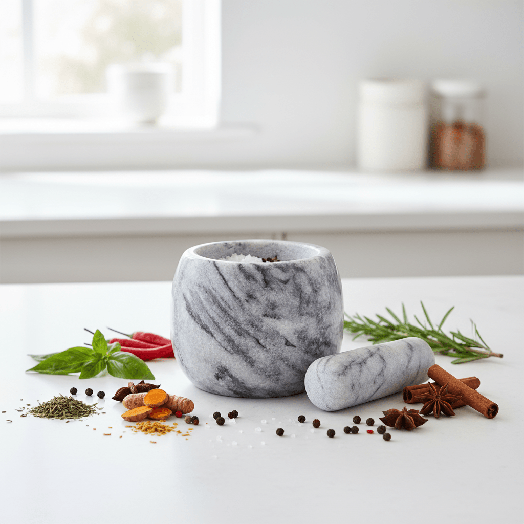 Salerno Grey Marble Clean Sided Mortar And Pestle