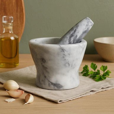 Salerno Grey Marble Curved Mortar And Pestle