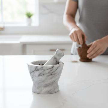 Salerno Grey Marble Curved Mortar And Pestle