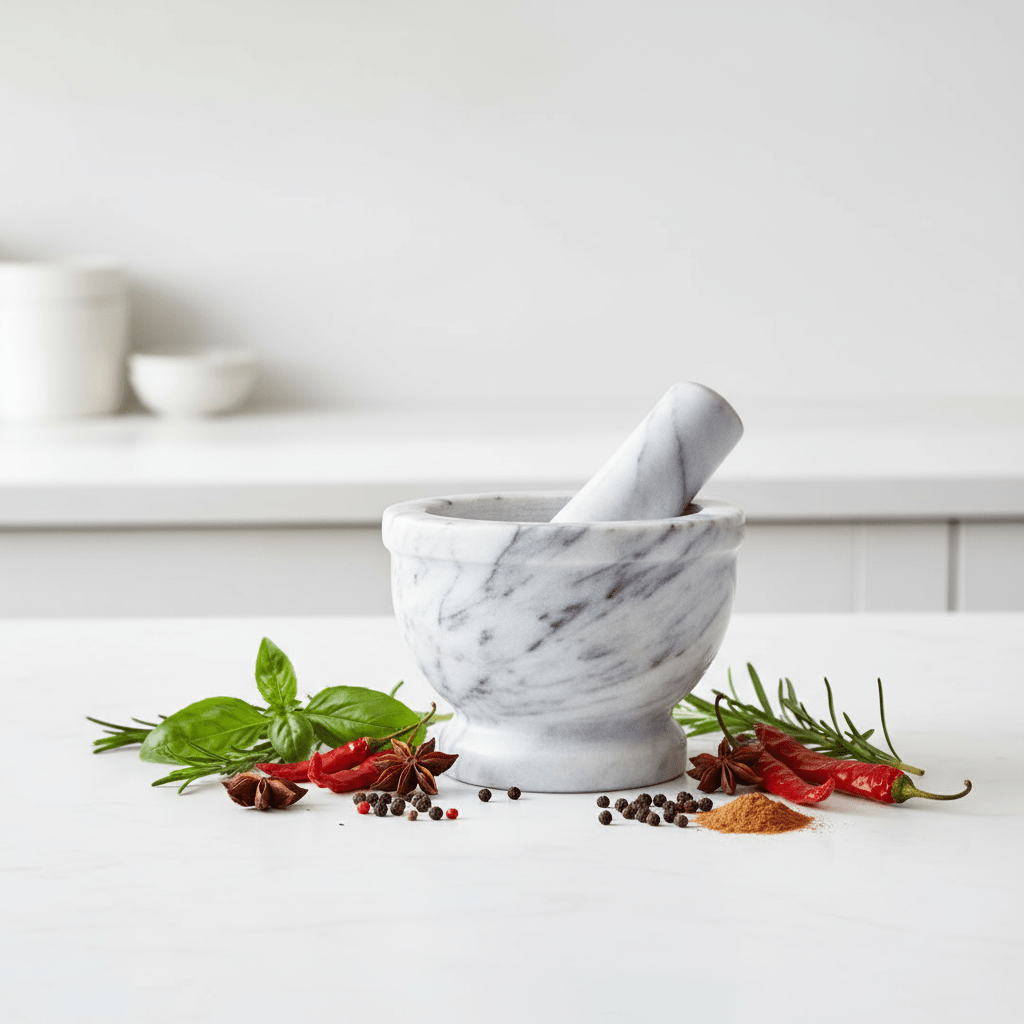 Salerno Grey Marble Mortar And Pestle With Rim