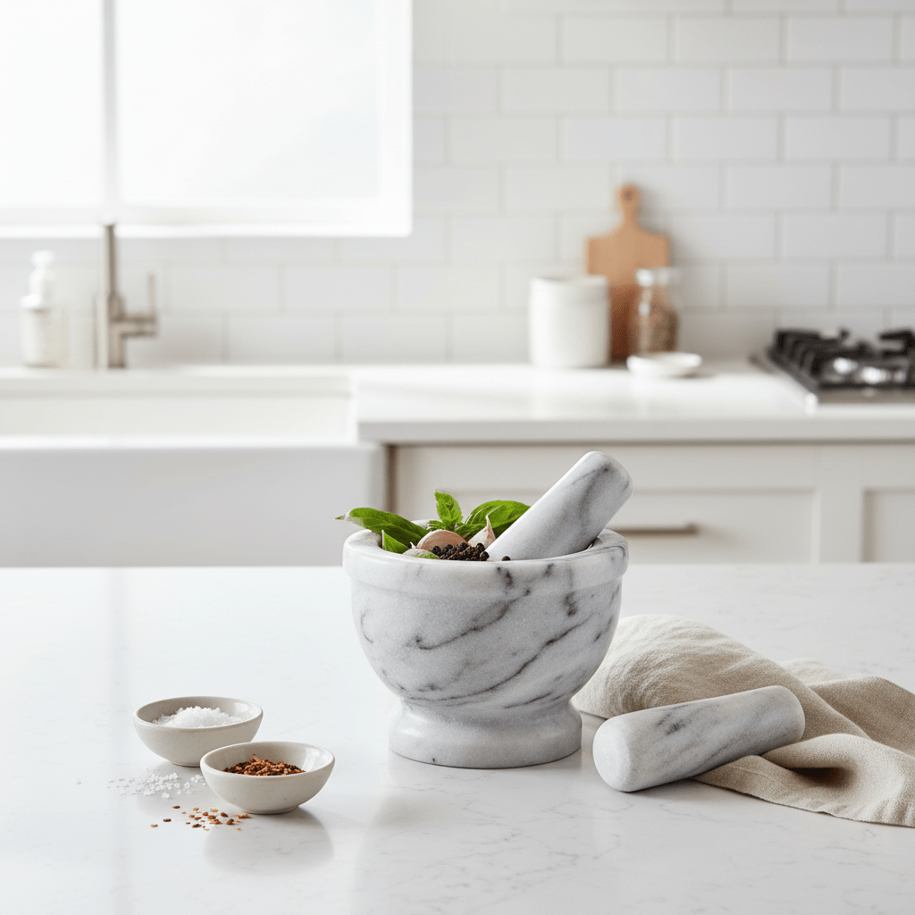 Salerno Grey Marble Mortar And Pestle With Rim