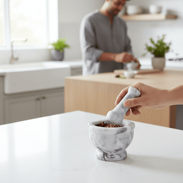 Salerno Grey Marble Mortar And Pestle With Rim