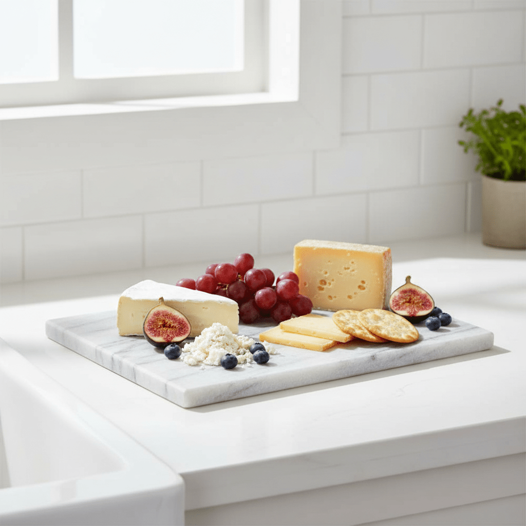 Salerno Large White Marble Rectangular Chopping and Serving Board
