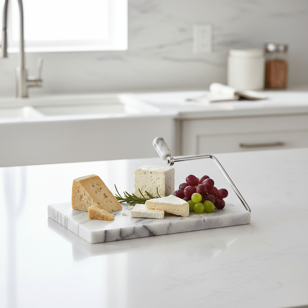 Salerno White Marble Cheese Board with Slicer