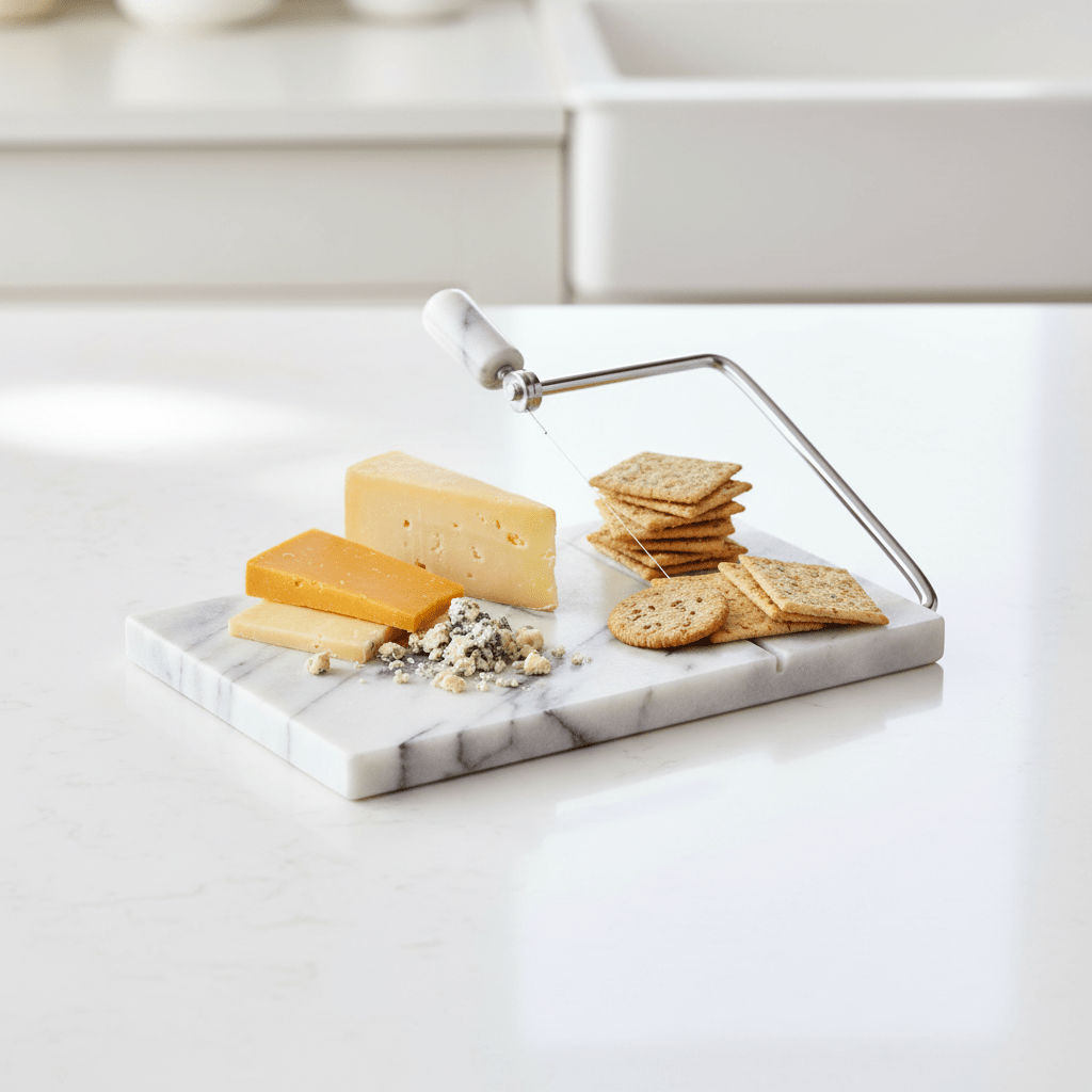 Salerno White Marble Cheese Board with Slicer