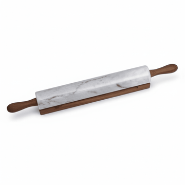 Salerno White Marble Rolling Pin With Wooden Handles