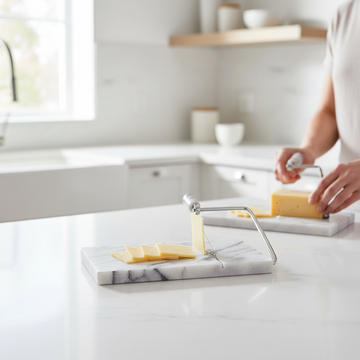Salerno White Marble Cheese Board with Slicer