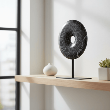 Salmo Extra Small Round Black Marble Disc Sculpture