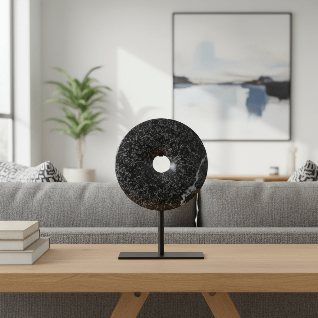 Salmo Extra Small Round Black Marble Disc Sculpture