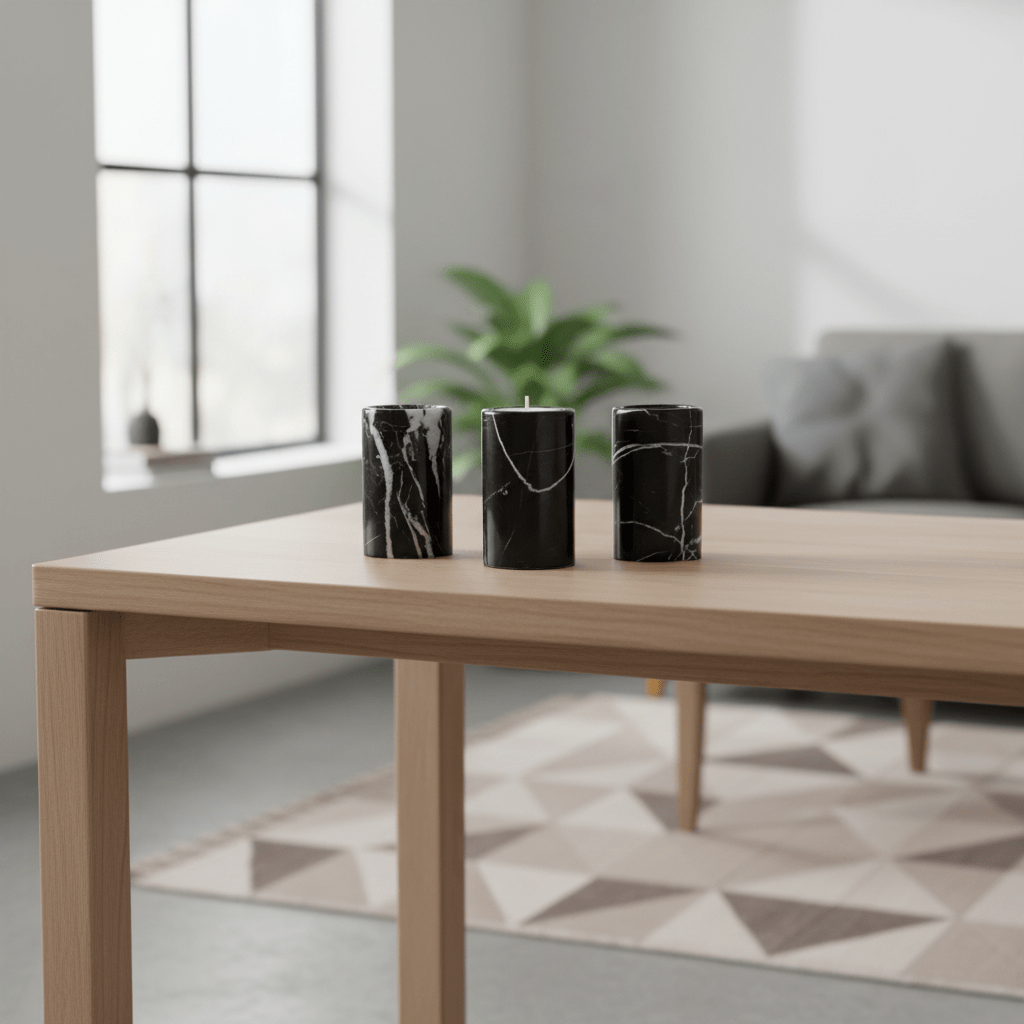 Salmo Set Of Three Black Marble Tealight Holders