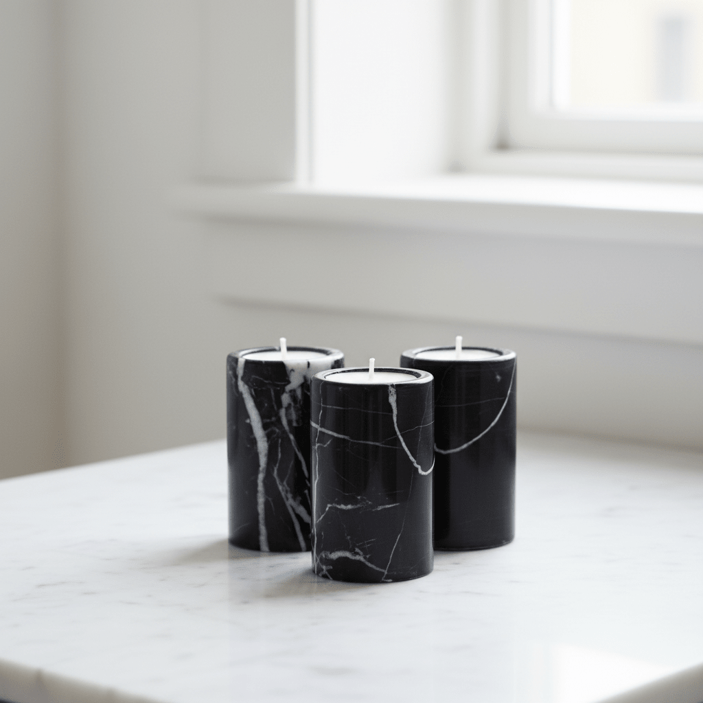 Salmo Set Of Three Black Marble Tealight Holders