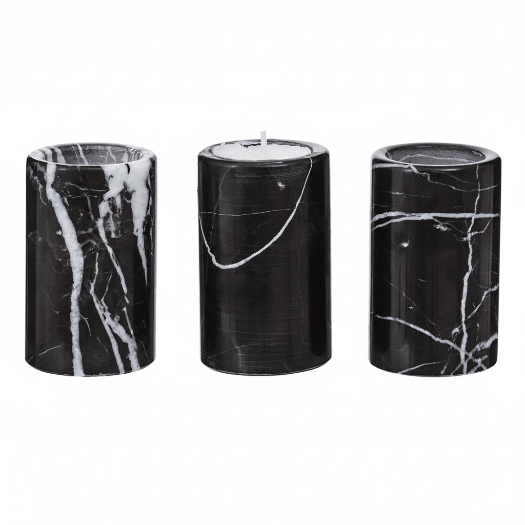 Salmo Set Of Three Black Marble Tealight Holders