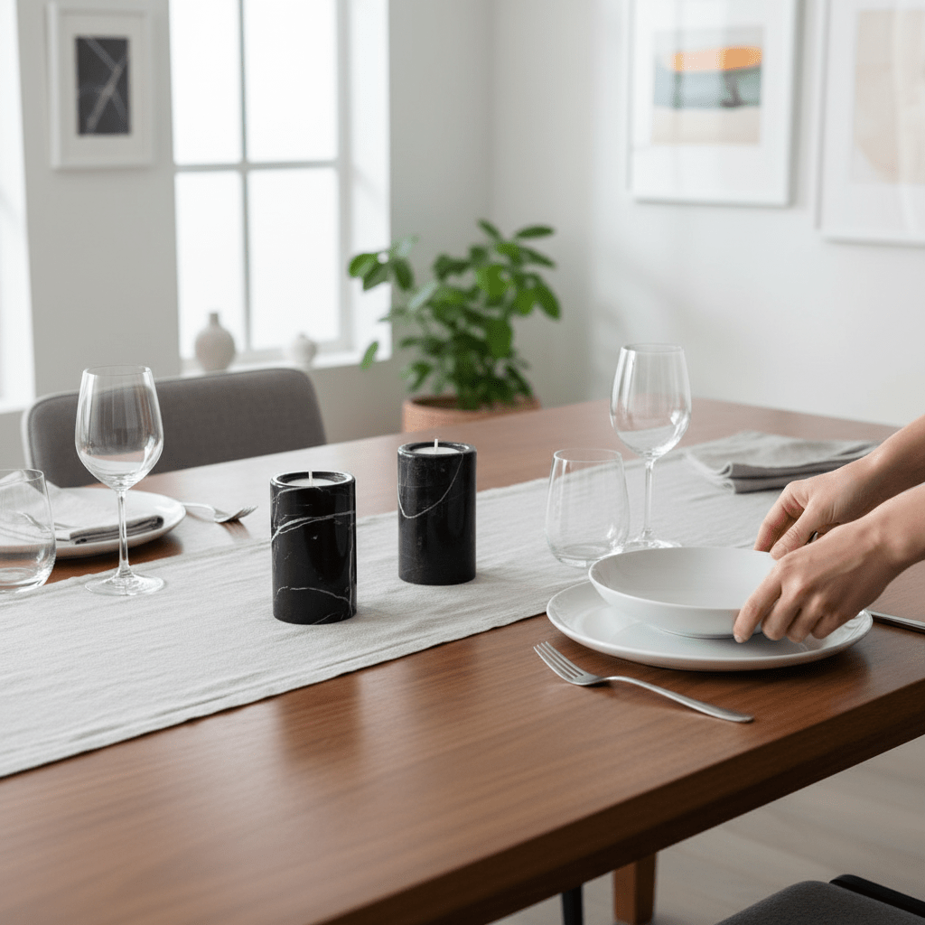 Salmo Set Of Three Black Marble Tealight Holders