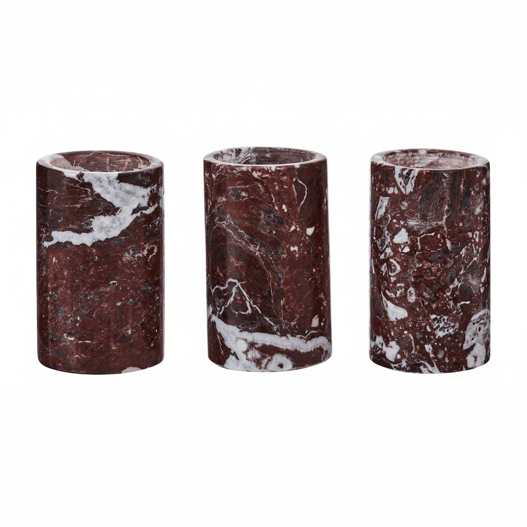 Salmo Set Of Three Red Marble Tealight Holders