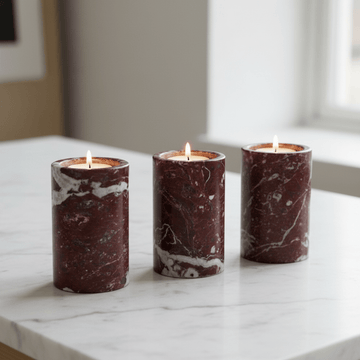 Salmo Set Of Three Red Marble Tealight Holders