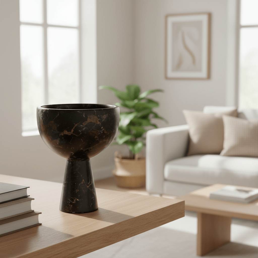 Salmo Small Black Marble Pedestal Bowl