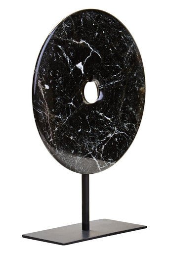 Salmo Small Round Black Marble Disc Sculpture