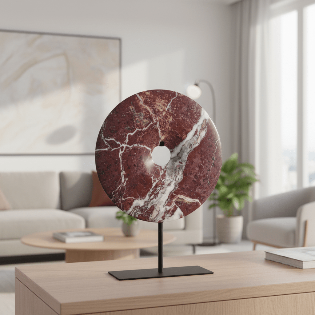 Salmo Small Round Red Marble Disc Sculpture