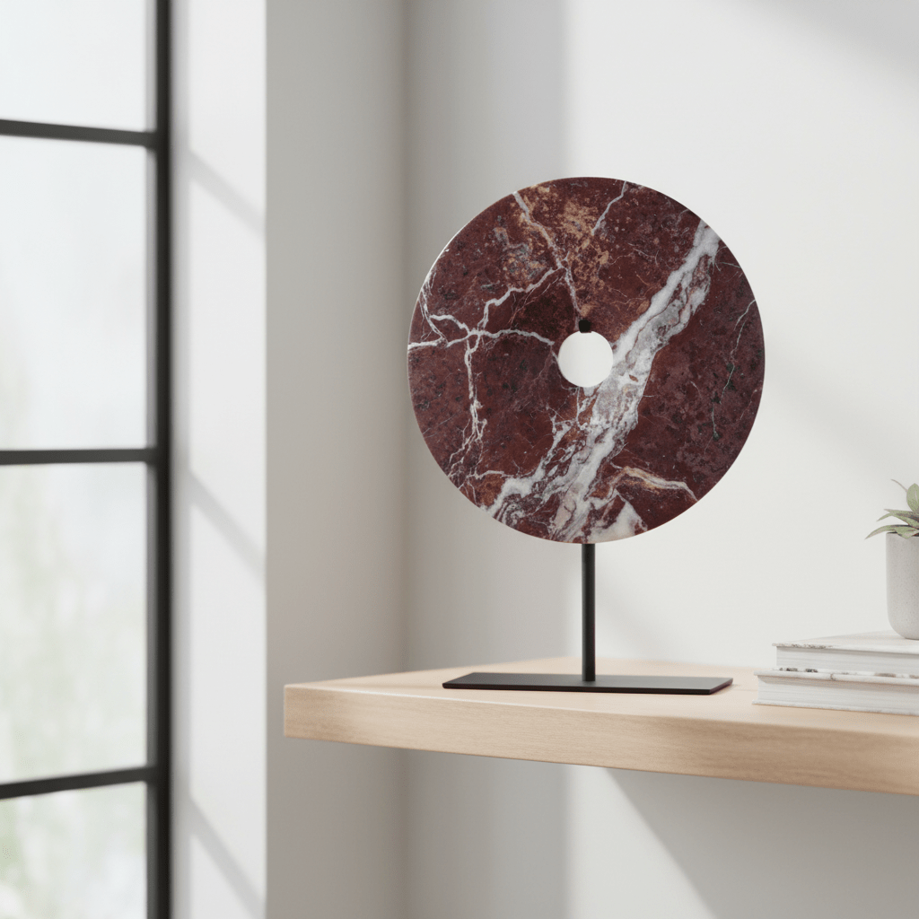 Salmo Small Round Red Marble Disc Sculpture