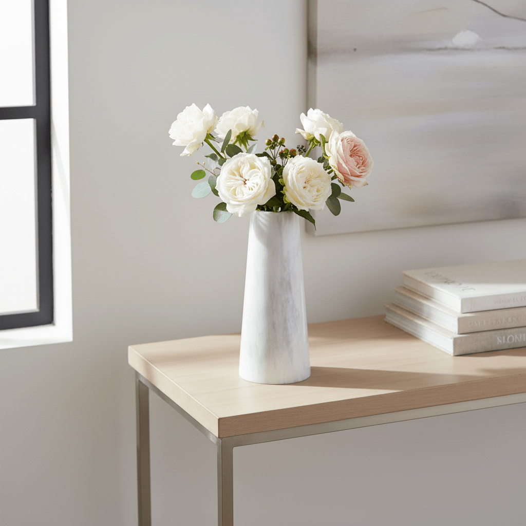 Salmo White Marble Tapered Vase