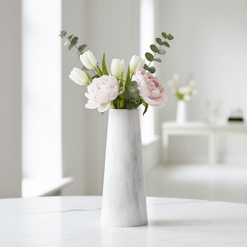 Salmo White Marble Tapered Vase