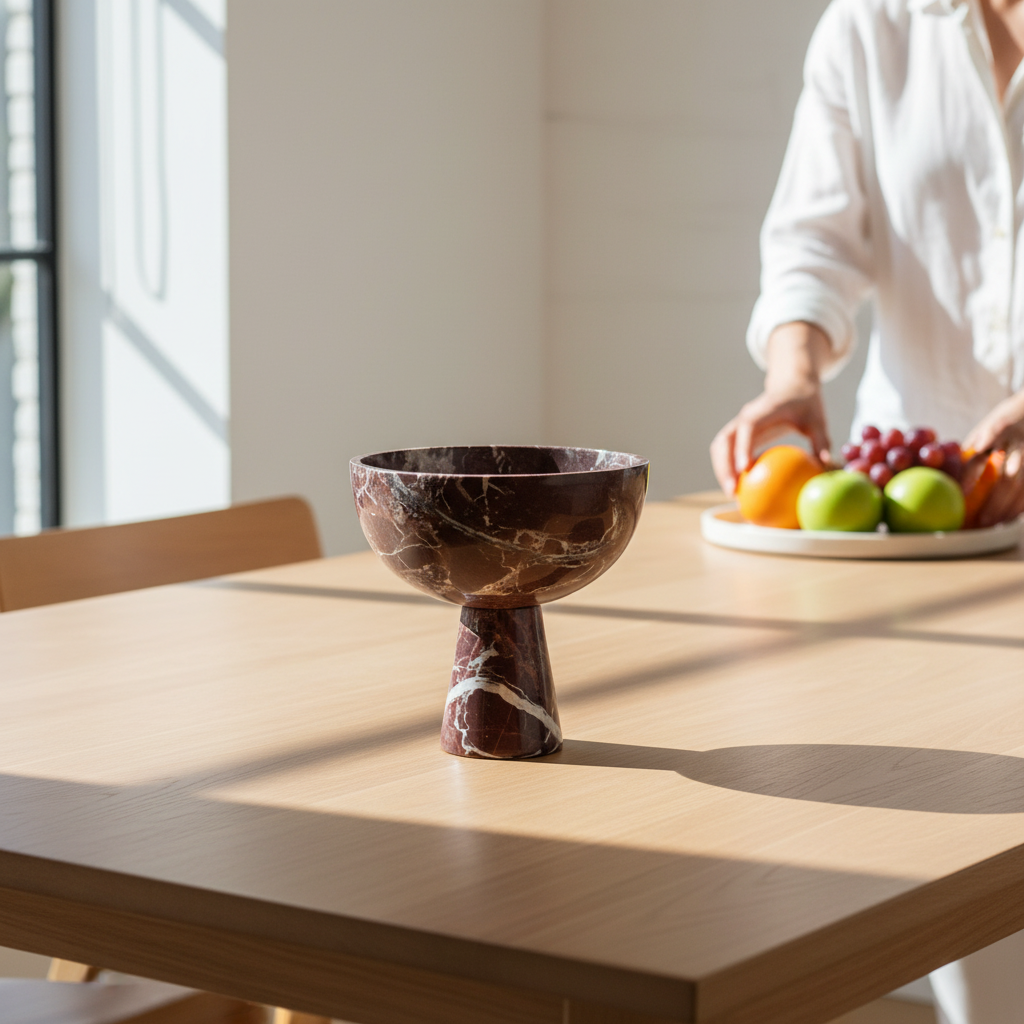 Salmo Large Red Marble Pedestal Bowl