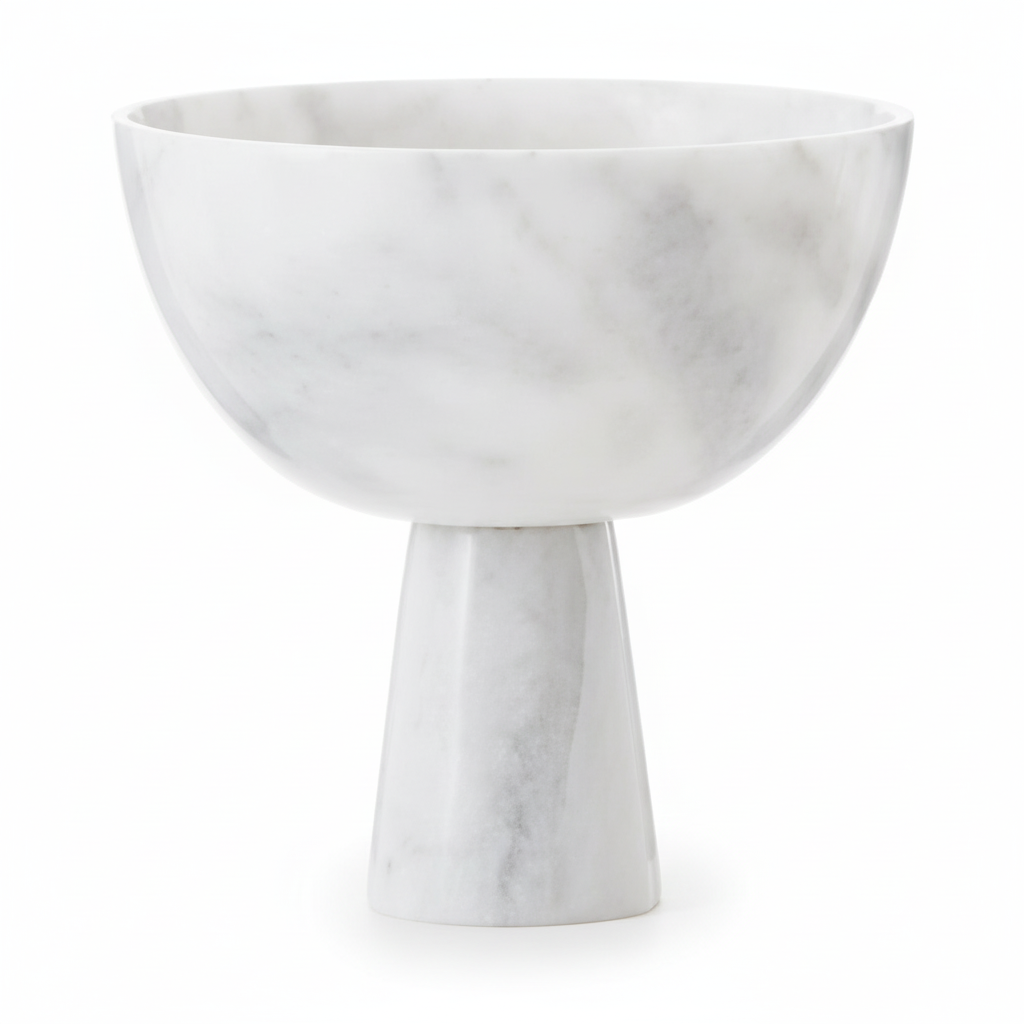 Salmo Large White Marble Pedestal Bowl