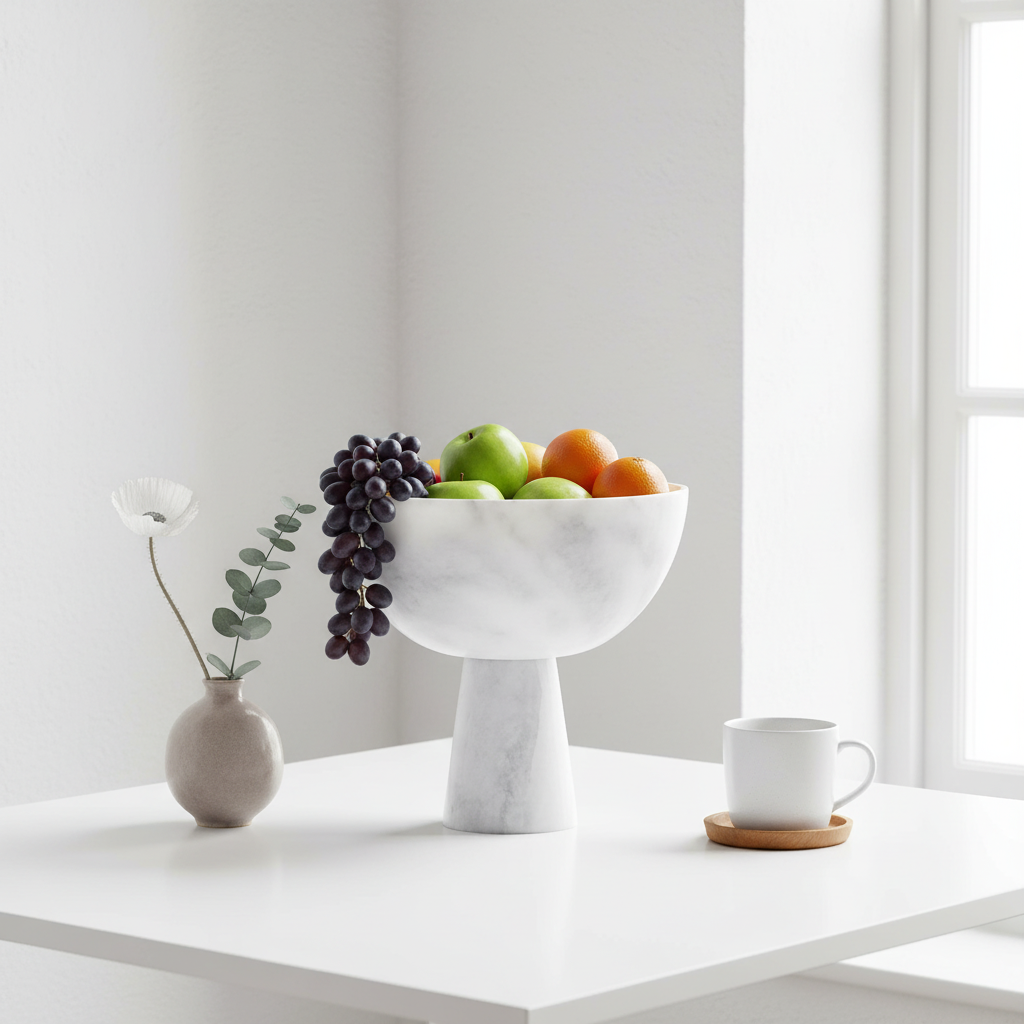 Salmo Large White Marble Pedestal Bowl