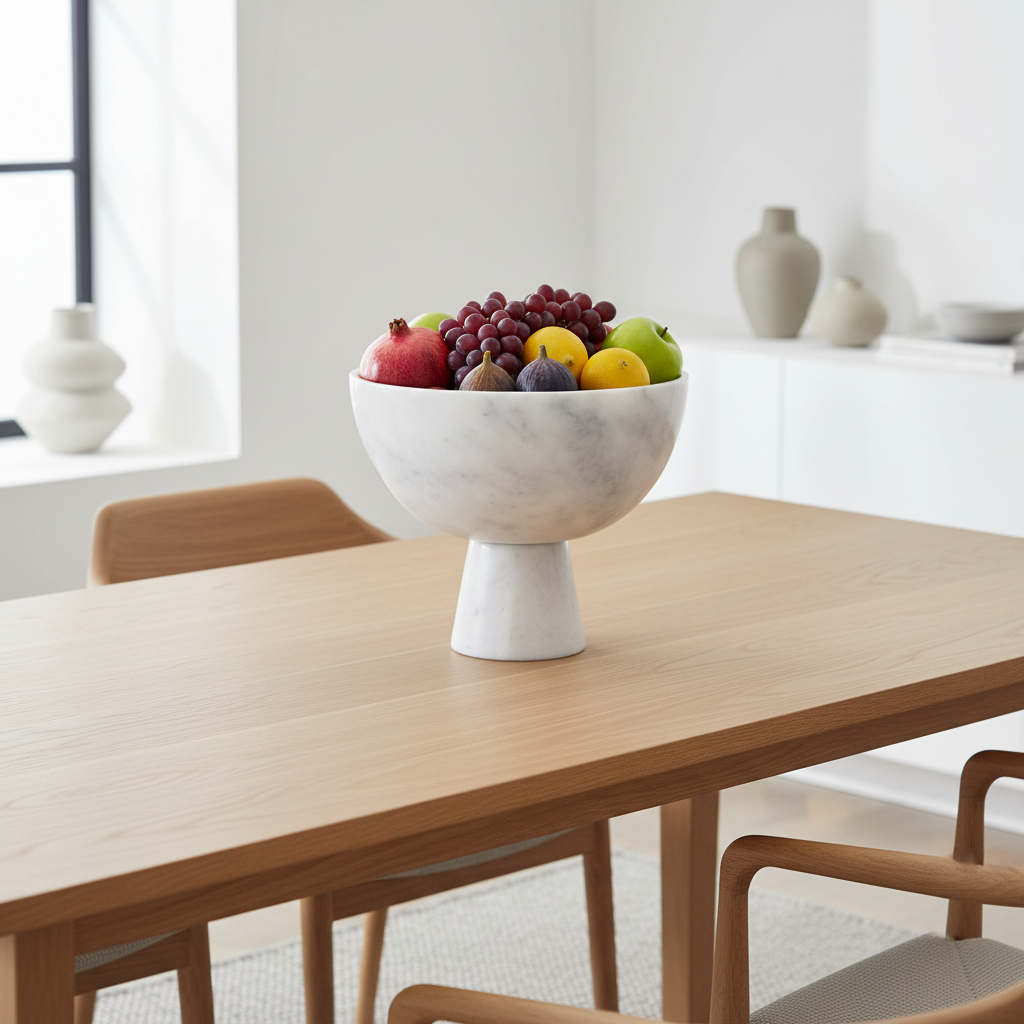 Salmo Large White Marble Pedestal Bowl