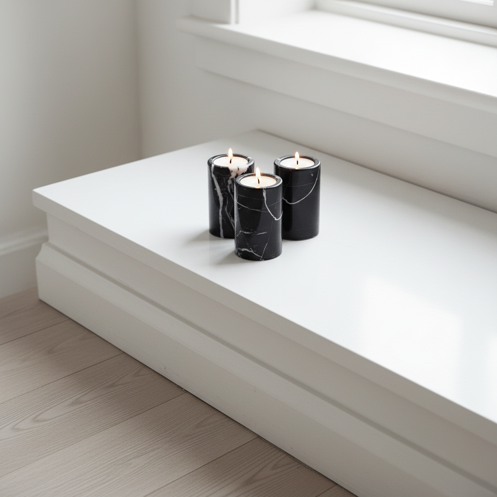 Salmo Set Of Three Black Marble Tealight Holders