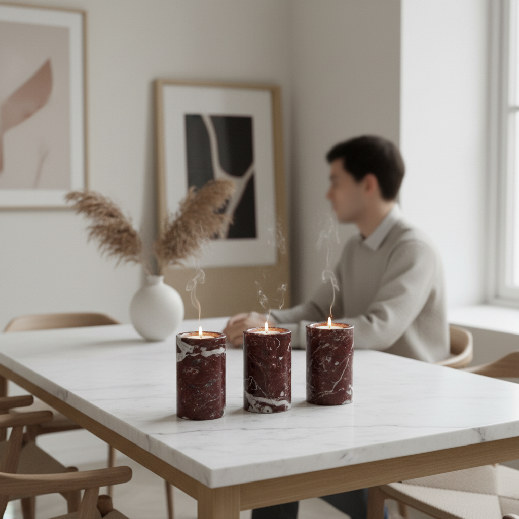 Salmo Set Of Three Red Marble Tealight Holders