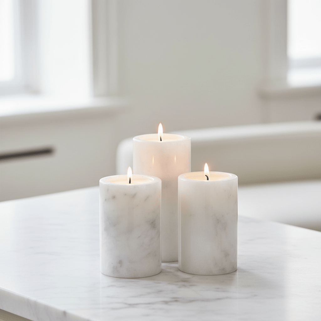 Salmo Set Of Three White Marble Tealight Holders
