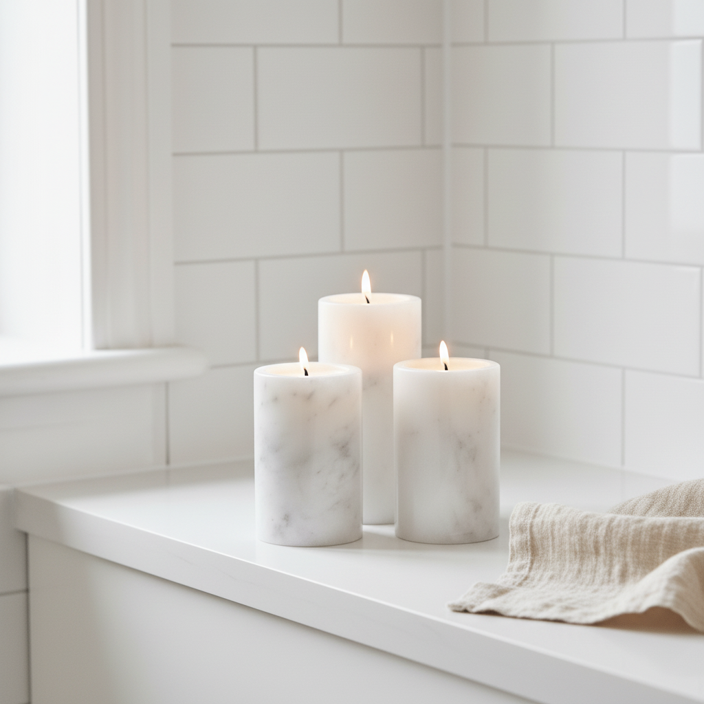 Salmo Set Of Three White Marble Tealight Holders