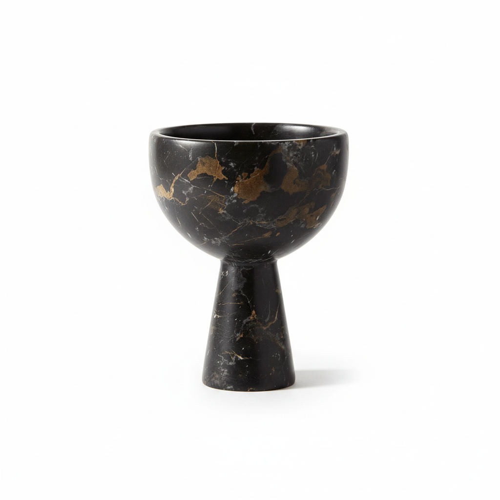 Salmo Small Black Marble Pedestal Bowl